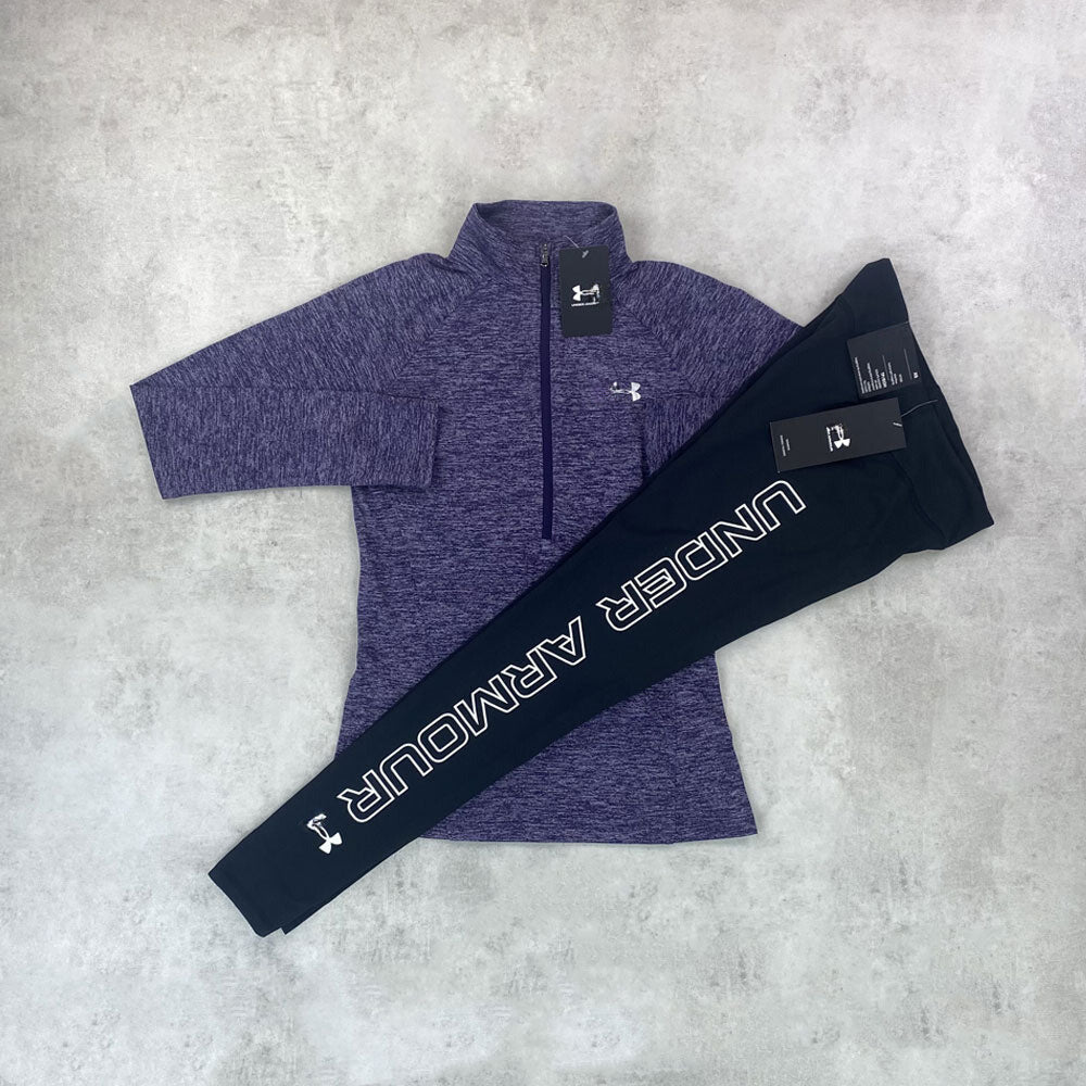 un arm half zip/ wordmark leggings set purple/ black women's