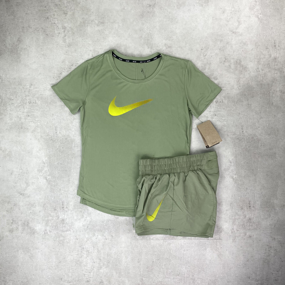 nke one dr- fit swoosh set khaki green women's