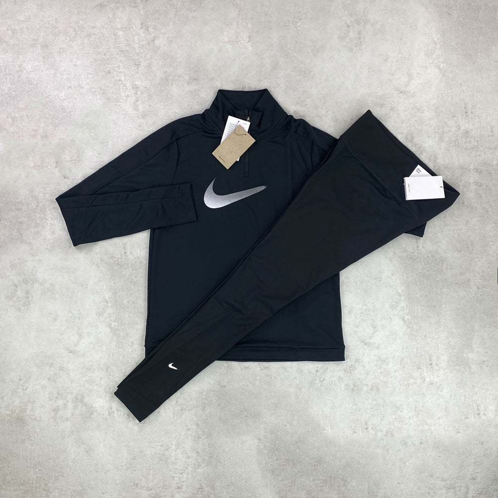 nke swoosh half zip/ leggings black set women's