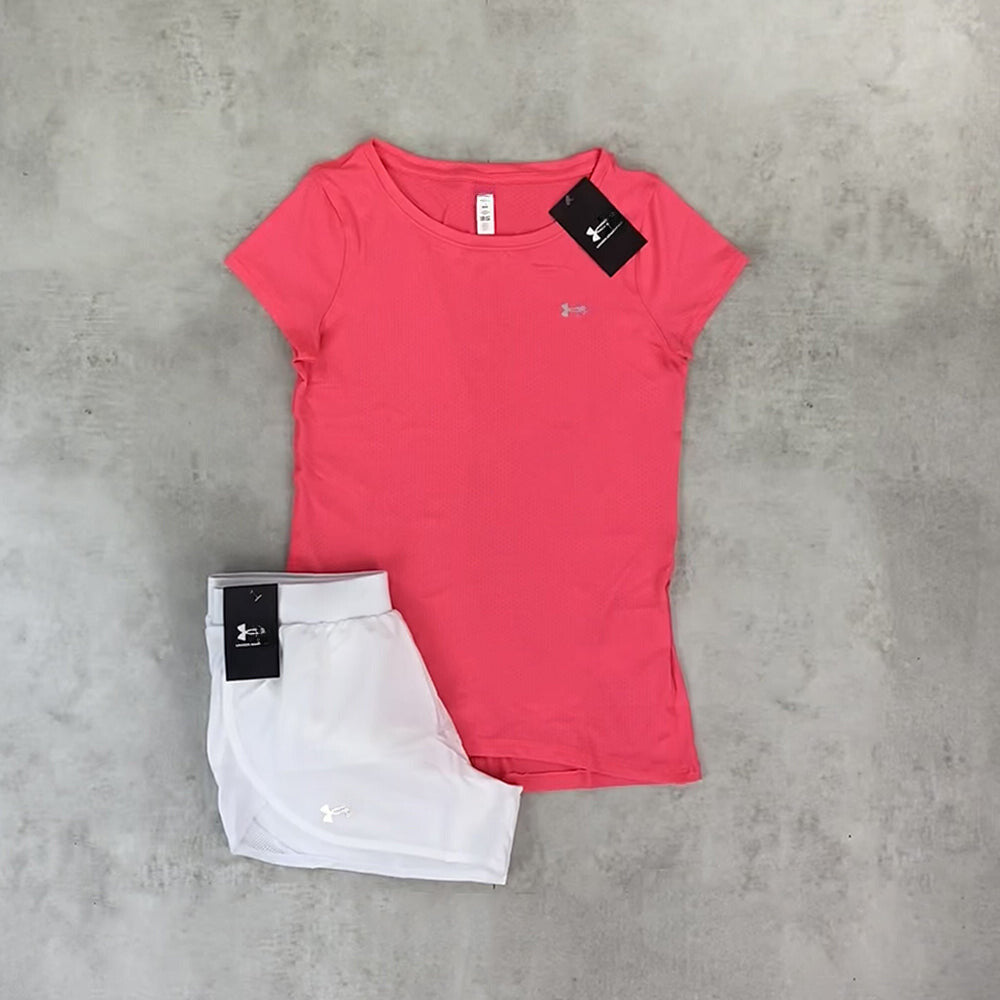 un arm t-shirt/ shorts pink/ white set women's